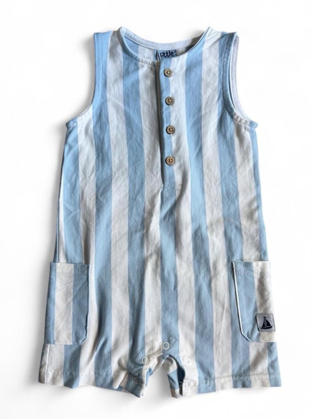 Little Sailor Blue & White Striped Cotton Romper